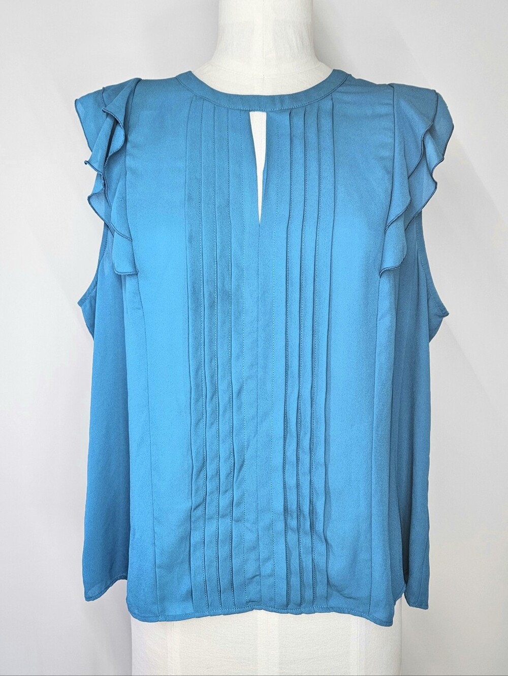 ELLE Size 2X Top Cami Blouse Keyhole Pintuck Wide Strap Sleeveless Turquoise